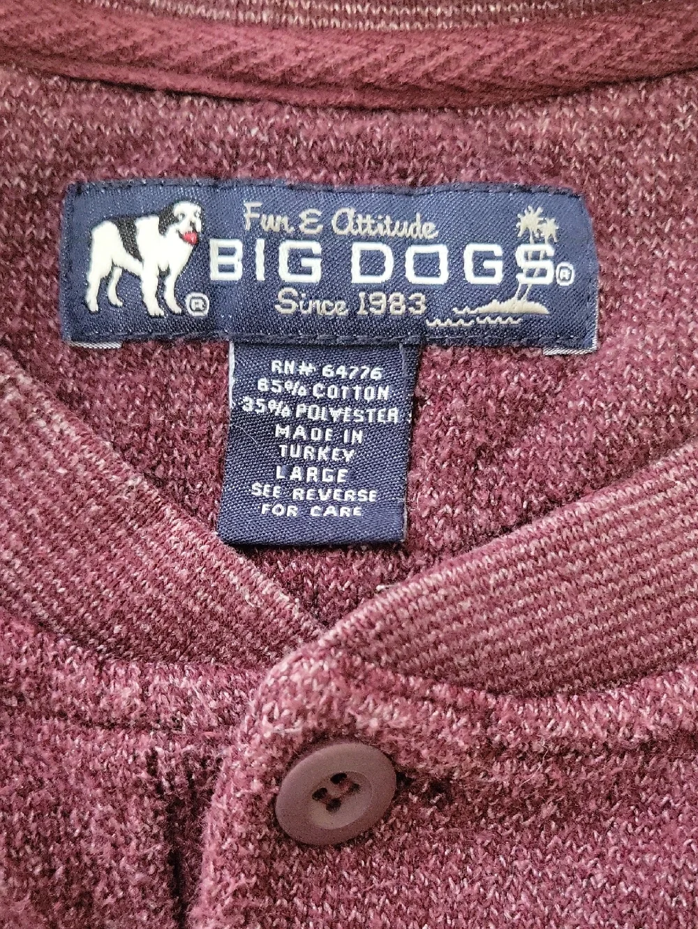 Big Dogs Men's Maroon Henley Sweater